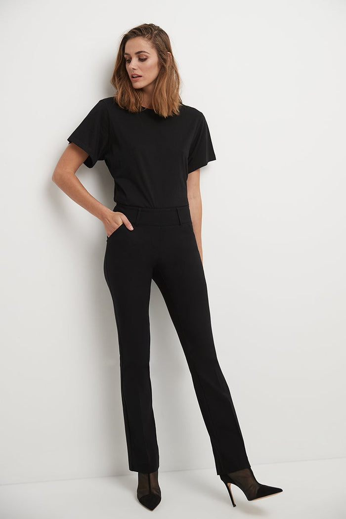 Rekucci Stretch Bootcut Pants With Tummy Control And Pockets Black