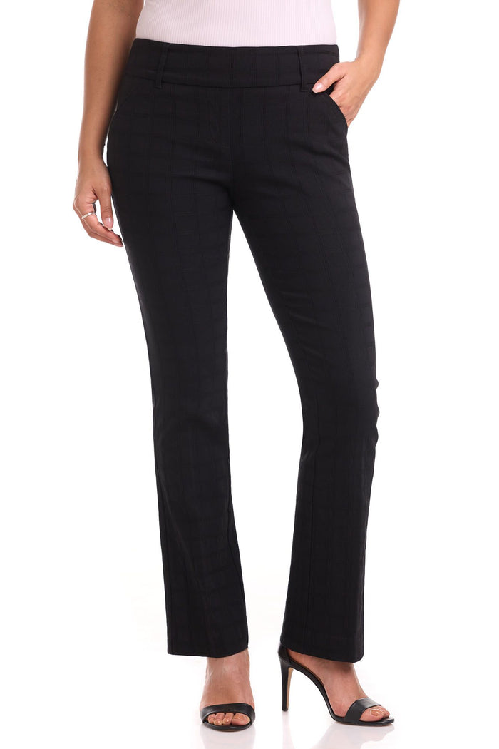 rekucci Stretch bootcut pants with tummy control and pockets black-check