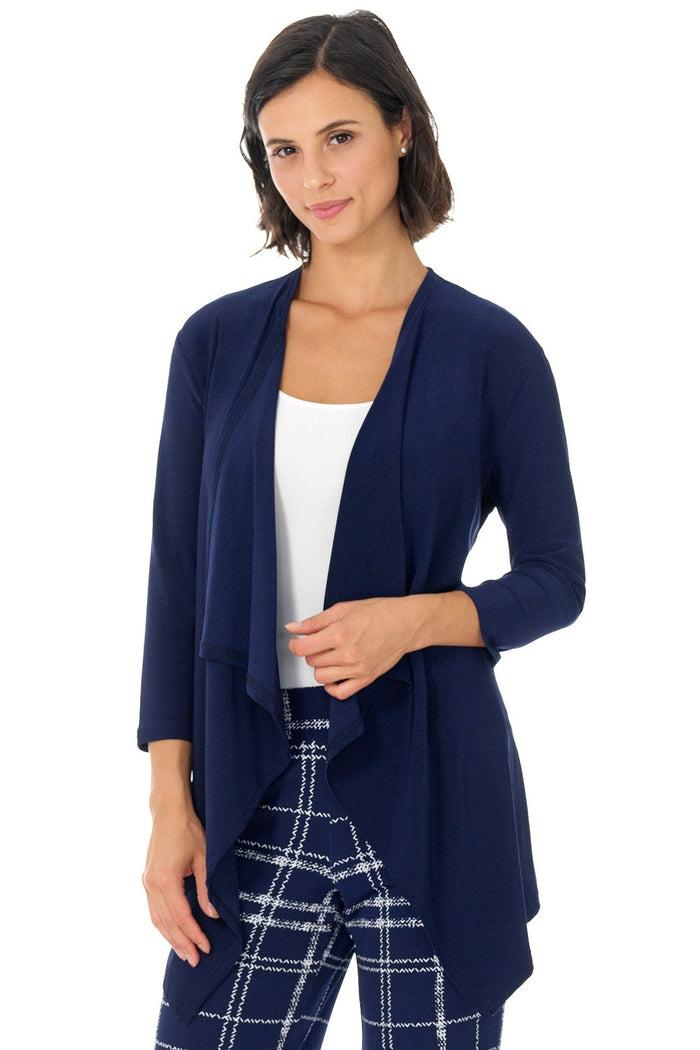 Rekucci Travel Collection Open-front Cardigan With 3/4 Sleeve Navy