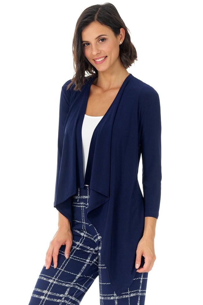rekucci Travel Collection Open-front Cardigan with 3/4 Sleeve navy