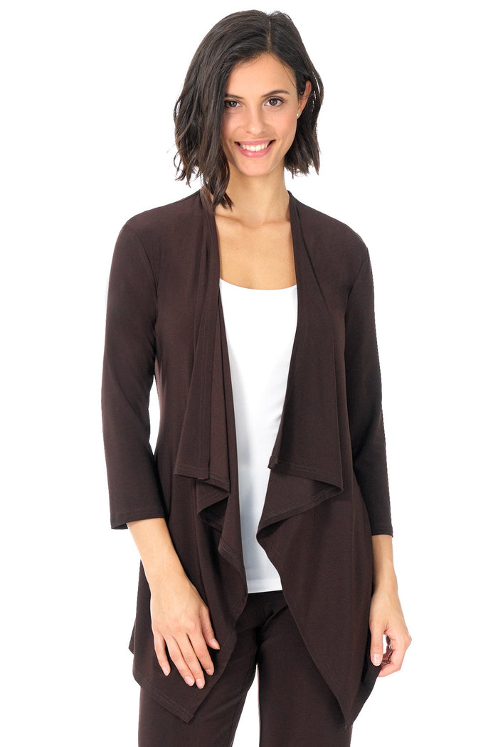 Rekucci Travel Collection Open-front Cardigan With 3/4 Sleeve Espresso