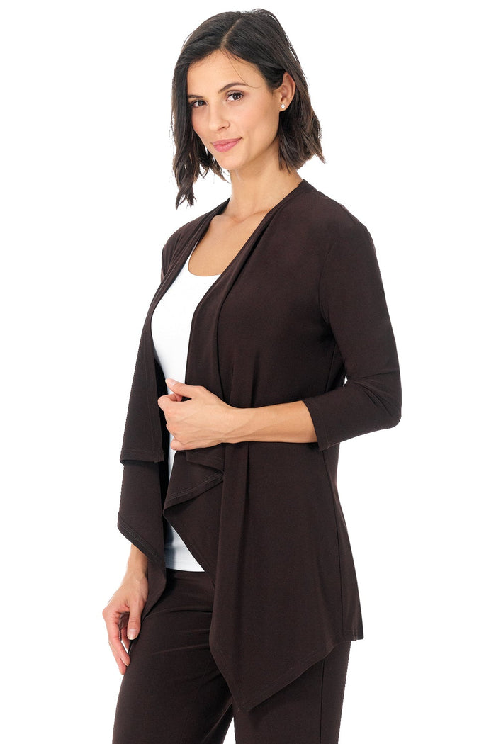 rekucci Travel Collection Open-front Cardigan with 3/4 Sleeve espresso