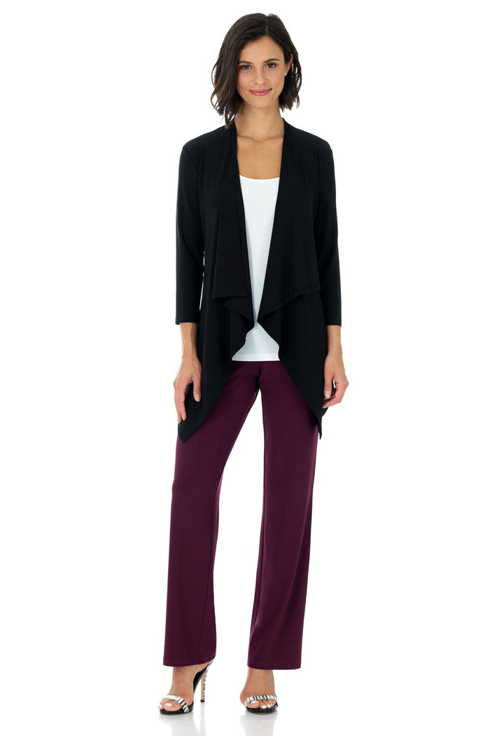 Rekucci Travel Collection Open-front Cardigan With 3/4 Sleeve Black