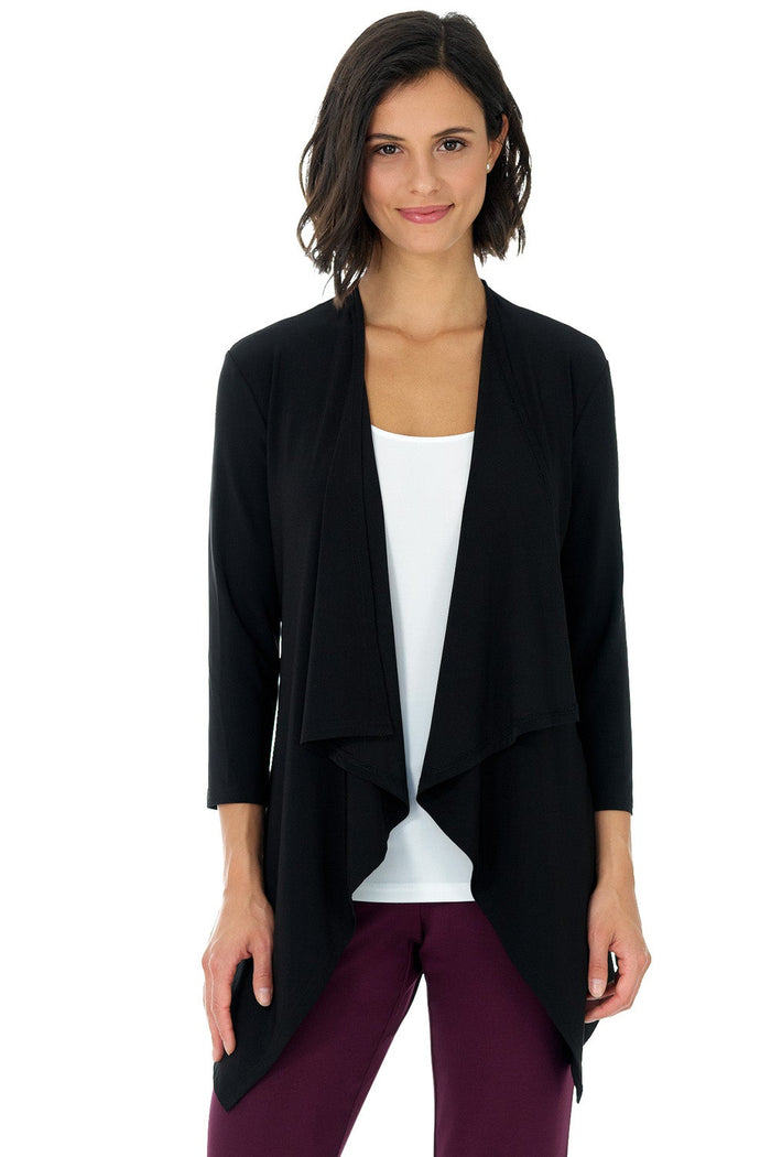 rekucci Travel Collection Open-front Cardigan with 3/4 Sleeve black