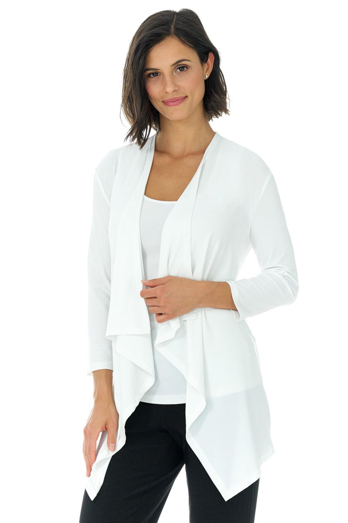 rekucci Travel Collection Open-front Cardigan with 3/4 Sleeve off-white