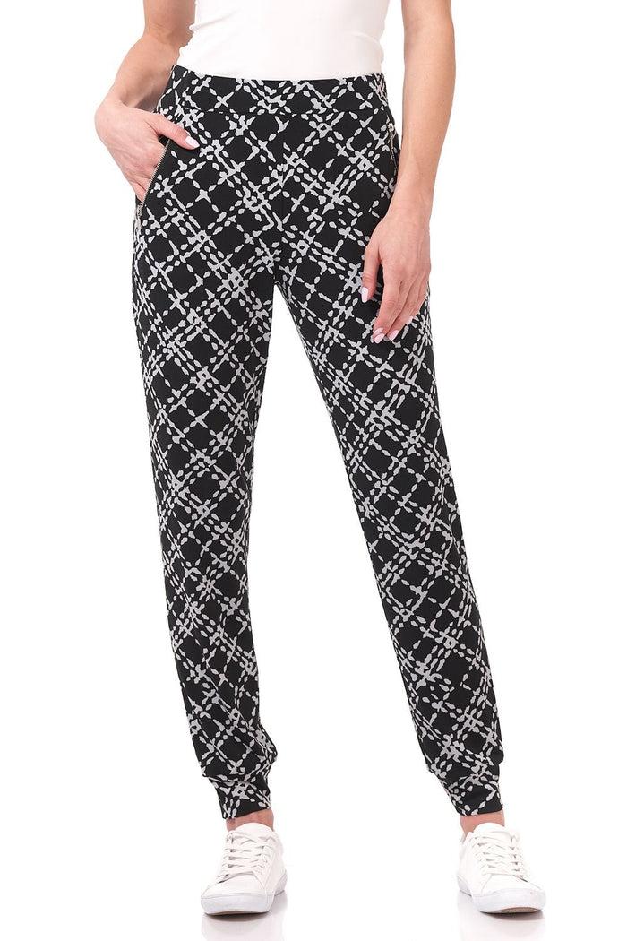 Rekucci Travel Collection Pants With Zippered Pockets Black/silver-check