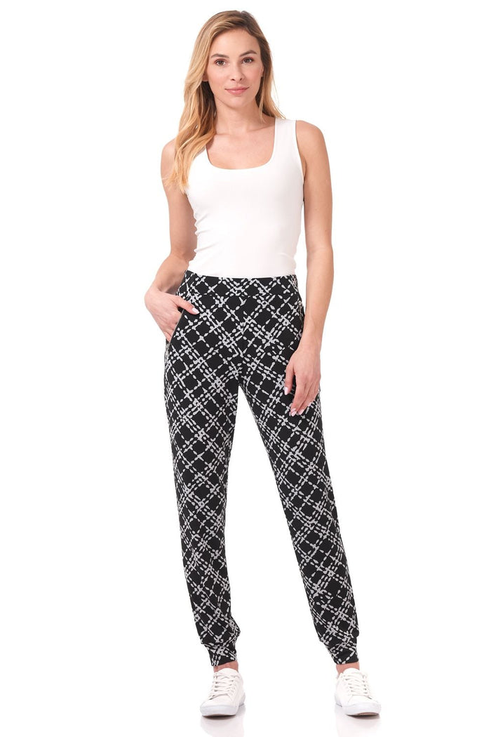 rekucci Travel Collection Pants with Zippered Pockets black/silver-check