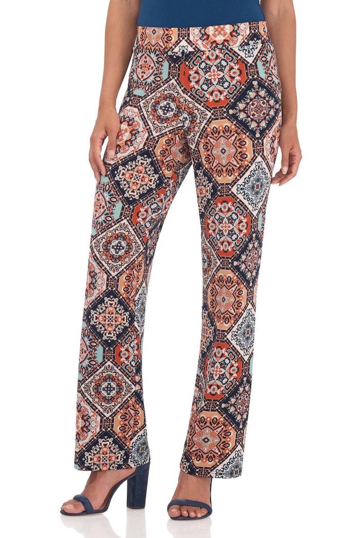 rekucci Travel Collection Wrinkle-Resistant Straight Leg Pants boho-tile