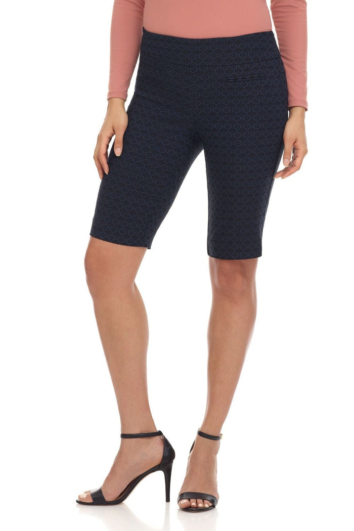 rekucci Women’s 12” Classic Shorts with Fake Front Pockets navy-flower