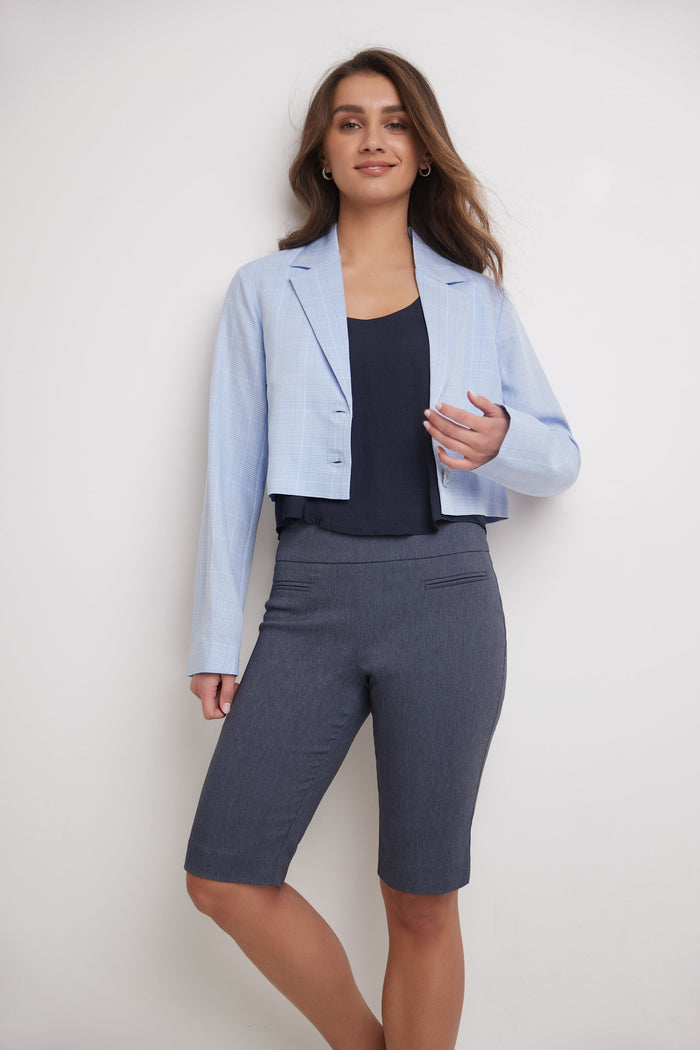 rekucci Women’s 12” Classic Shorts with Fake Front Pockets indigo