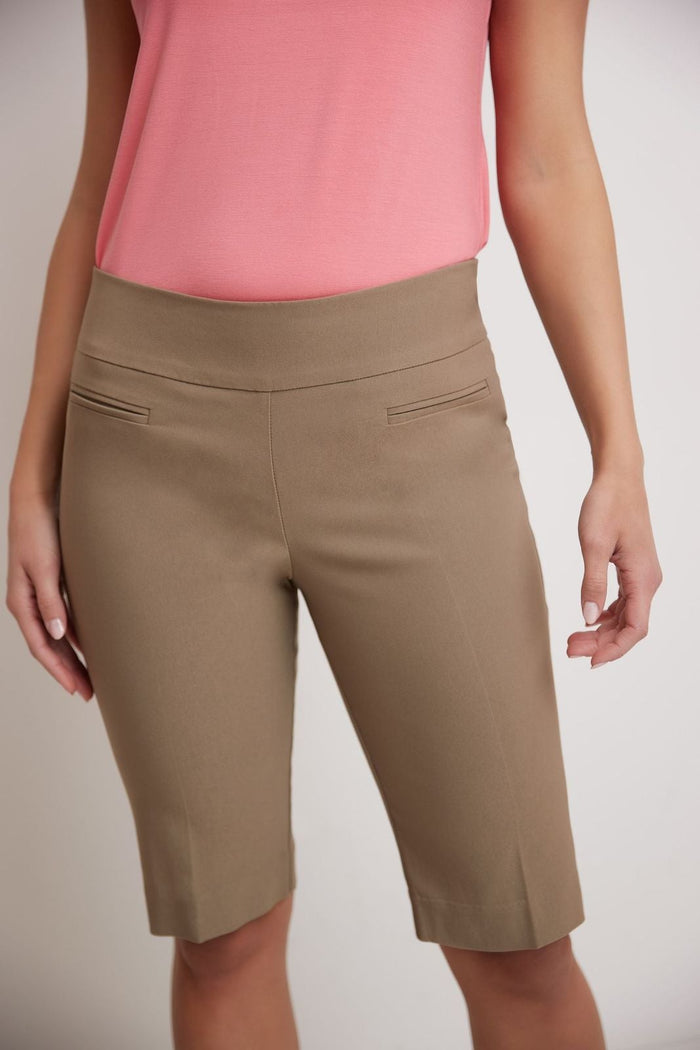 rekucci Women’s 12” Classic Shorts with Fake Front Pockets oatmeal