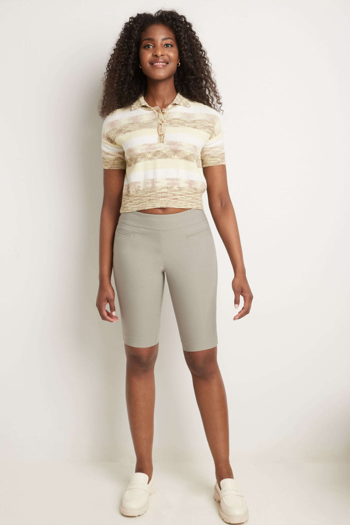 rekucci Women’s 12” Classic Shorts with Fake Front Pockets silver