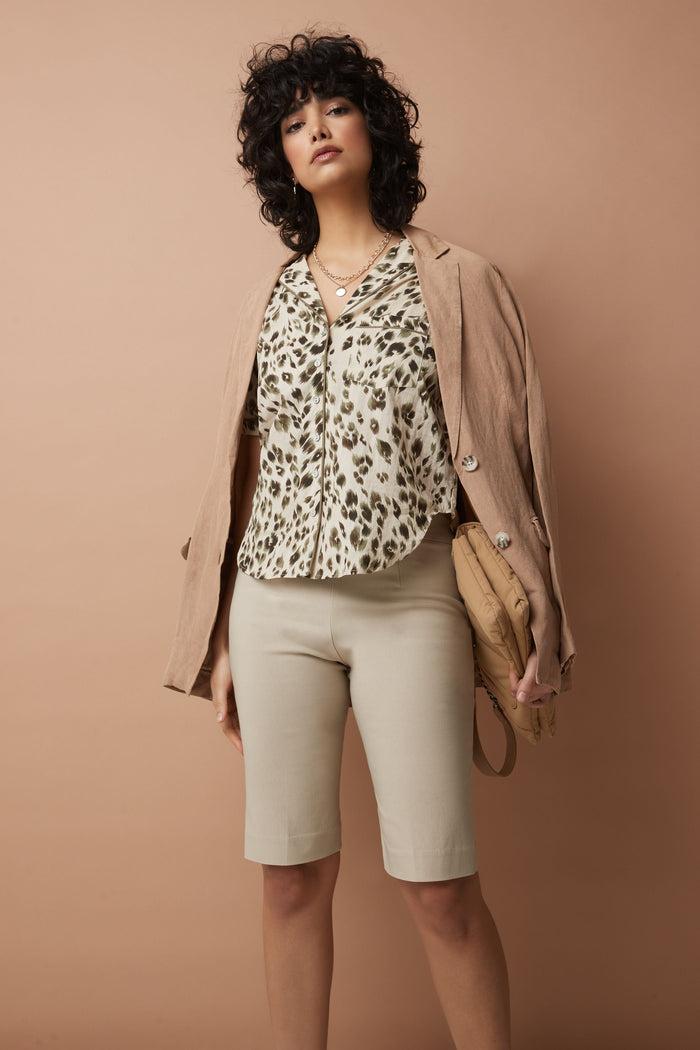 Rekucci Women’s 12” Classic Shorts With Fake Front Pockets Stone