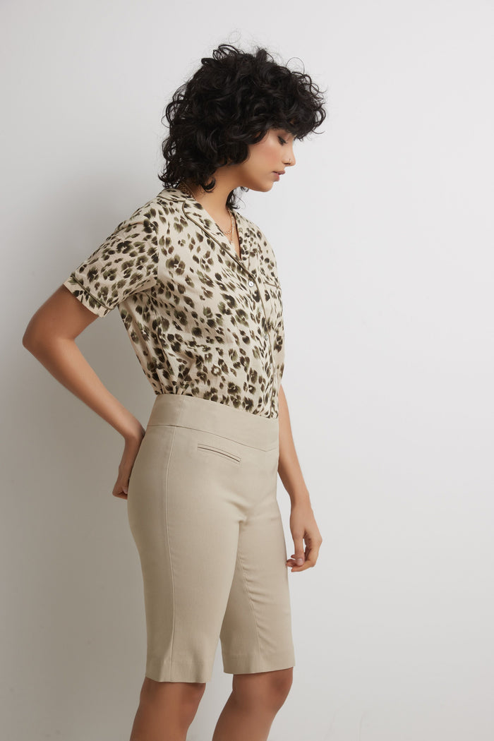 Rekucci Women’s 12” Classic Shorts With Fake Front Pockets Stone