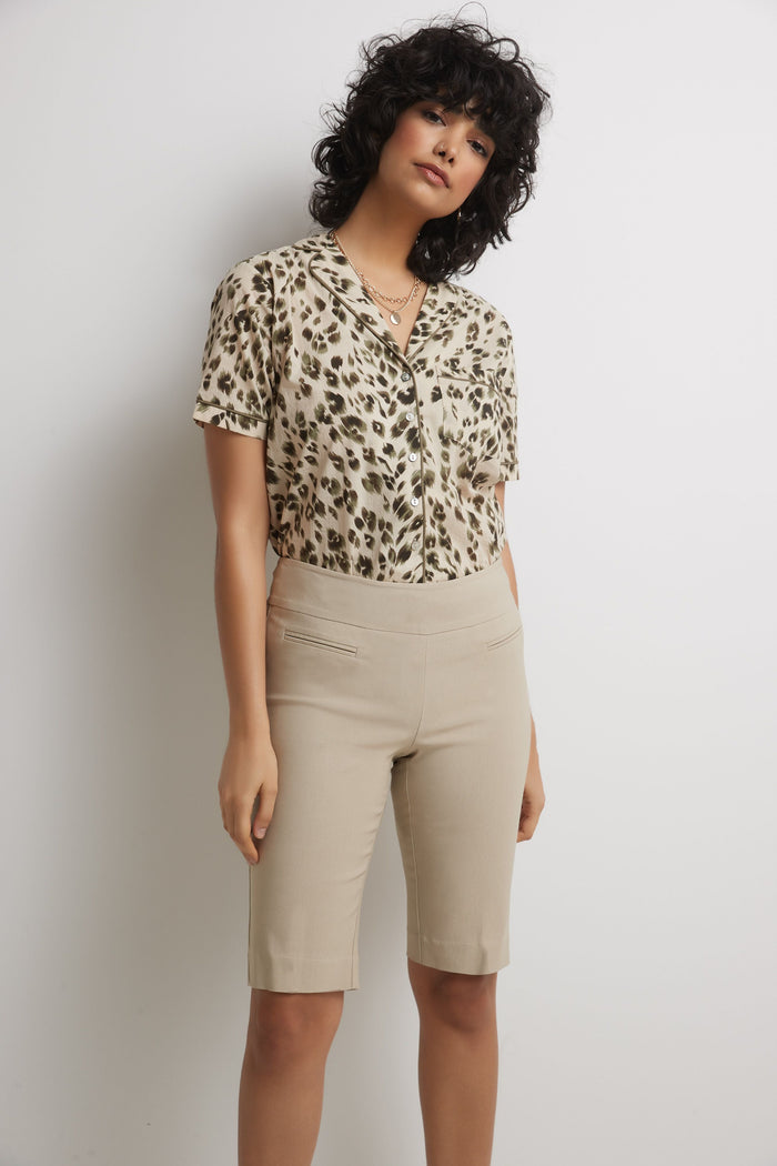 rekucci Women’s 12” Classic Shorts with Fake Front Pockets stone