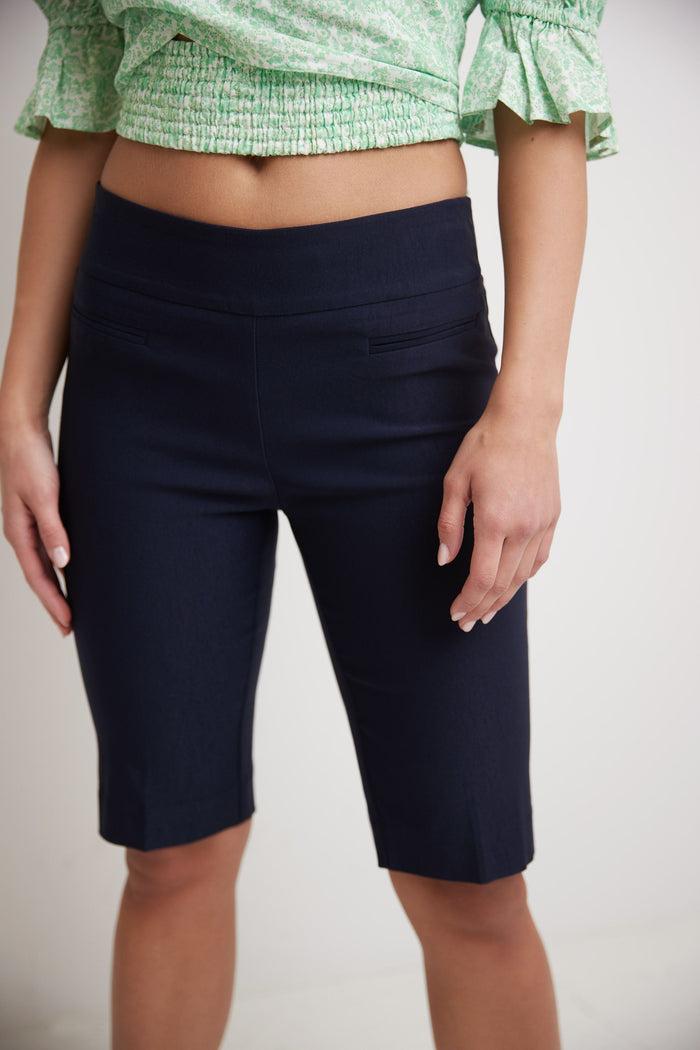 Rekucci Women’s 12” Classic Shorts With Fake Front Pockets Navy