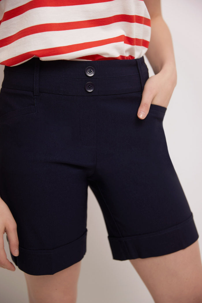 Rekucci Women’s 8” Classic Shorts With Stitched Cuff Navy