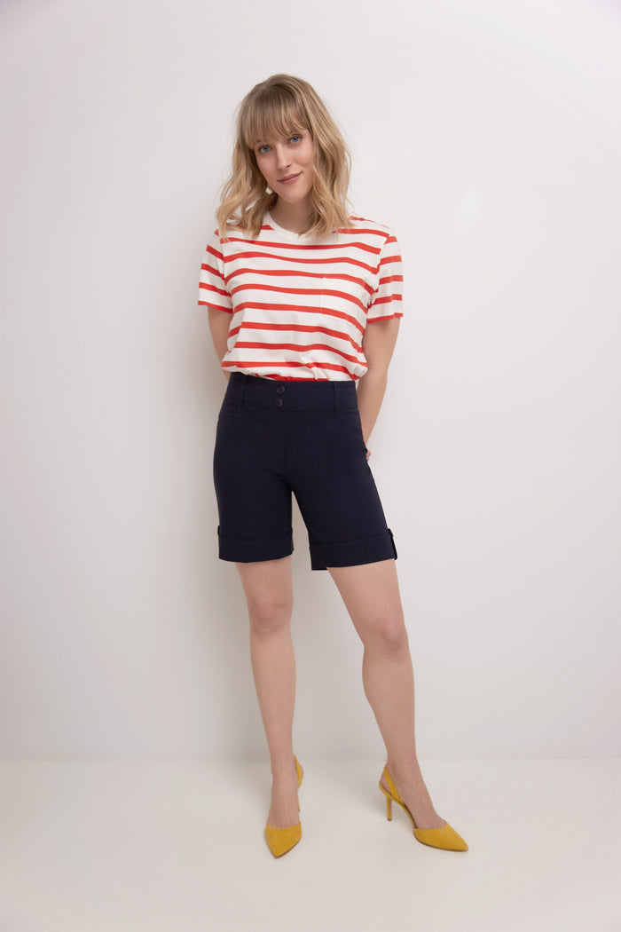 Rekucci Women’s 8” Classic Shorts With Stitched Cuff Navy