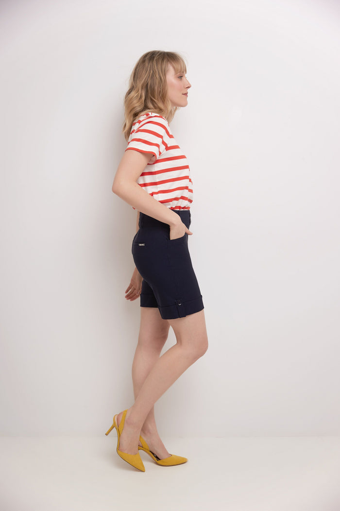 Rekucci Women’s 8” Classic Shorts With Stitched Cuff Navy