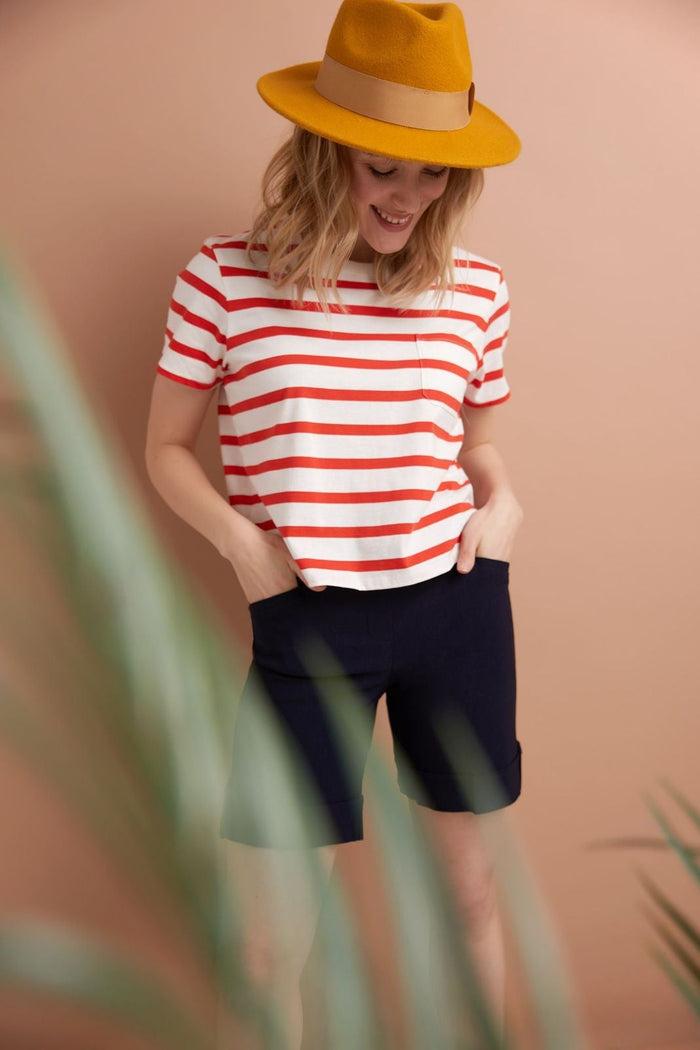 rekucci Women’s 8” Classic Shorts with Stitched Cuff navy