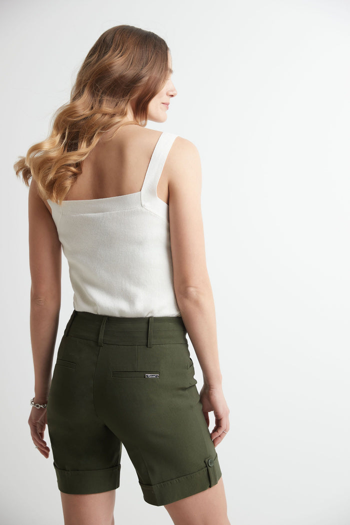 Rekucci Women’s 8” Classic Shorts With Stitched Cuff Olive