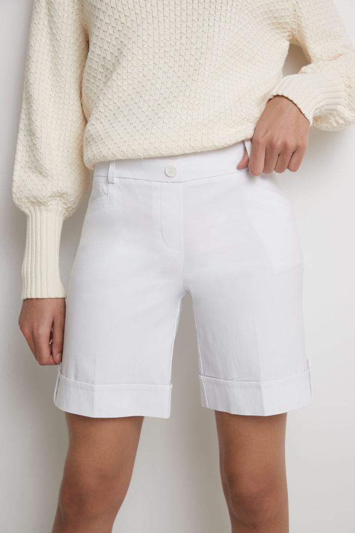 Rekucci Women’s 8” Classic Shorts With Stitched Cuff White