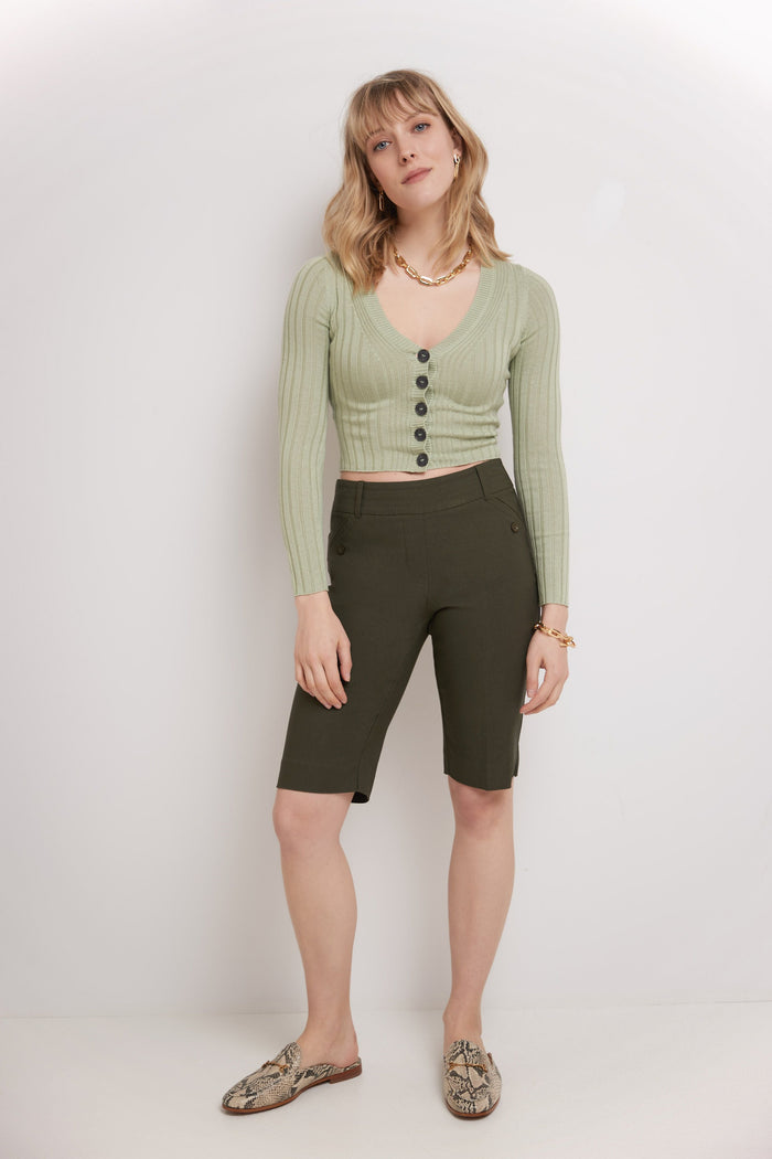 rekucci Women’s Classic Bermuda Shorts with Slant Pockets olive