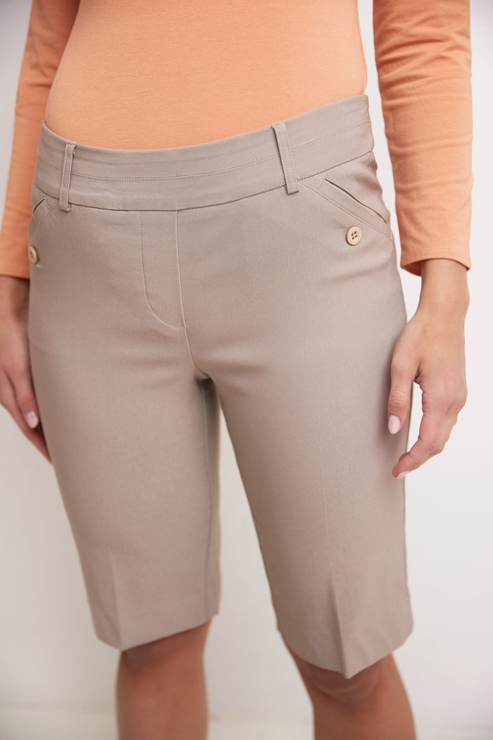 Rekucci Women’s Classic Bermuda Shorts With Slant Pockets Khaki