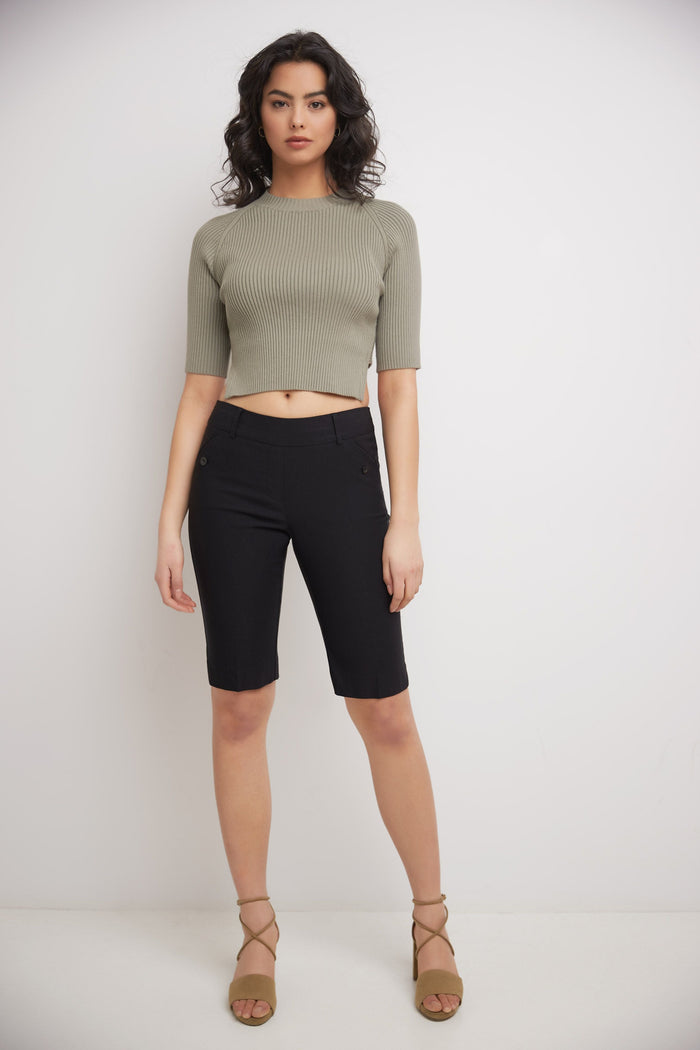 Rekucci Women’s Classic Bermuda Shorts With Slant Pockets Black