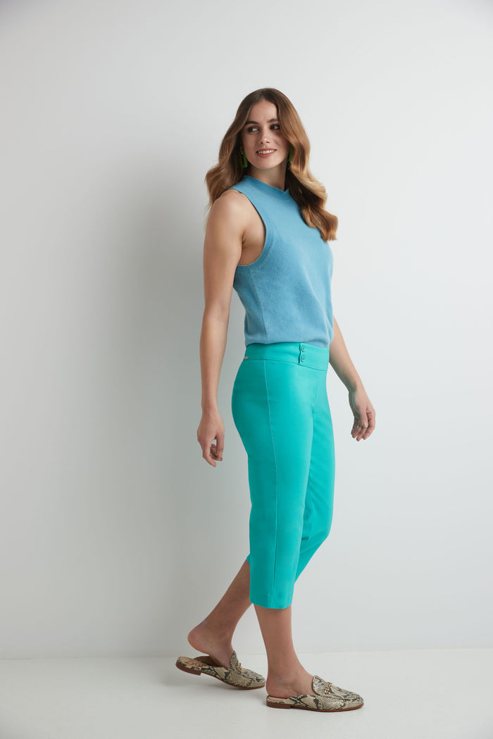 Rekucci Women’s Straight Leg Capris With Chic Styling Aqua