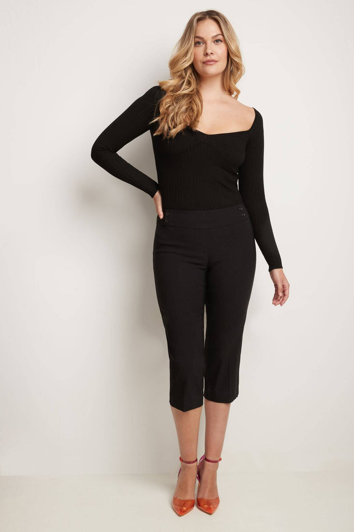 Rekucci Women’s Straight Leg Capris With Chic Styling Black