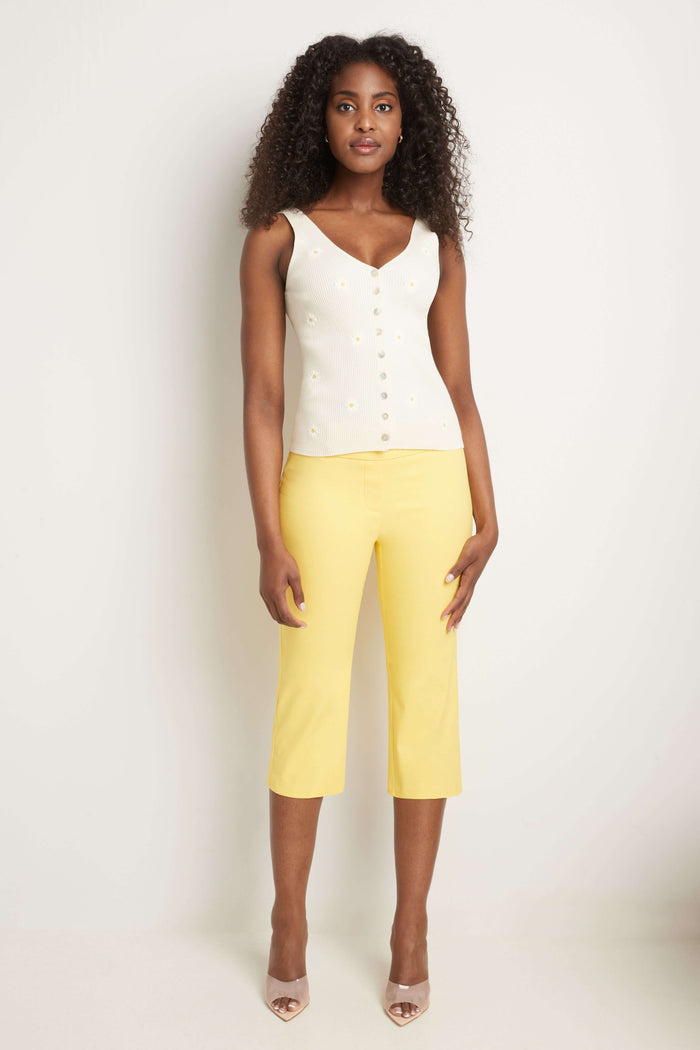 rekucci Women’s Straight Leg Capris with Chic Styling buttercup