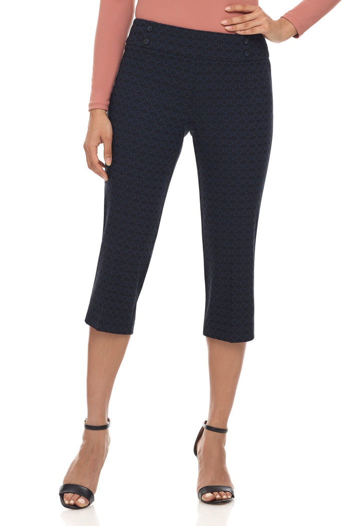 rekucci Women’s Straight Leg Capris with Chic Styling navy-flower