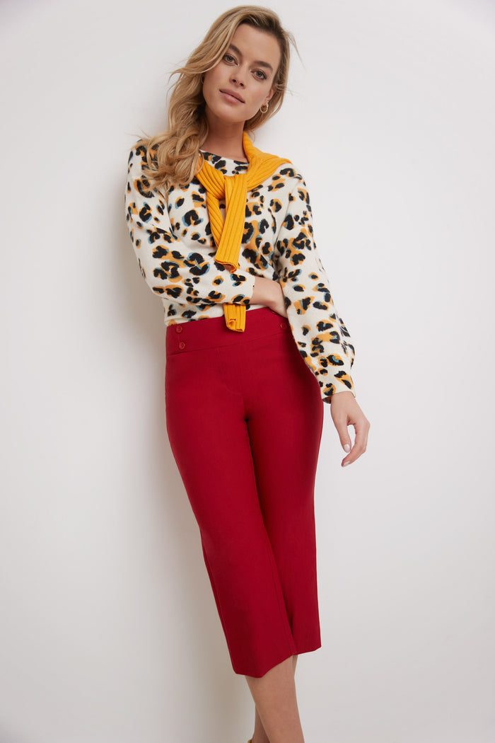 rekucci Women’s Straight Leg Capris with Chic Styling red