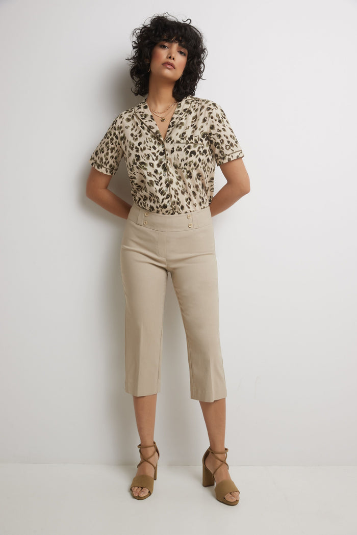 rekucci Women’s Straight Leg Capris with Chic Styling stone