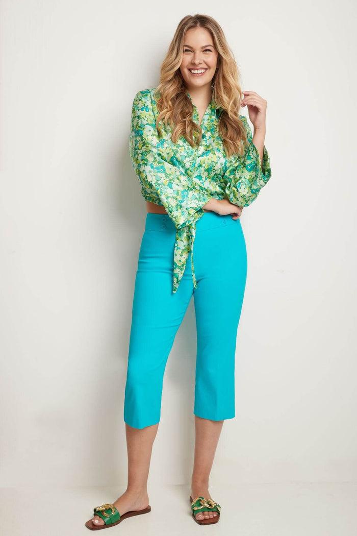 Rekucci Women’s Straight Leg Capris With Chic Styling Turquoise