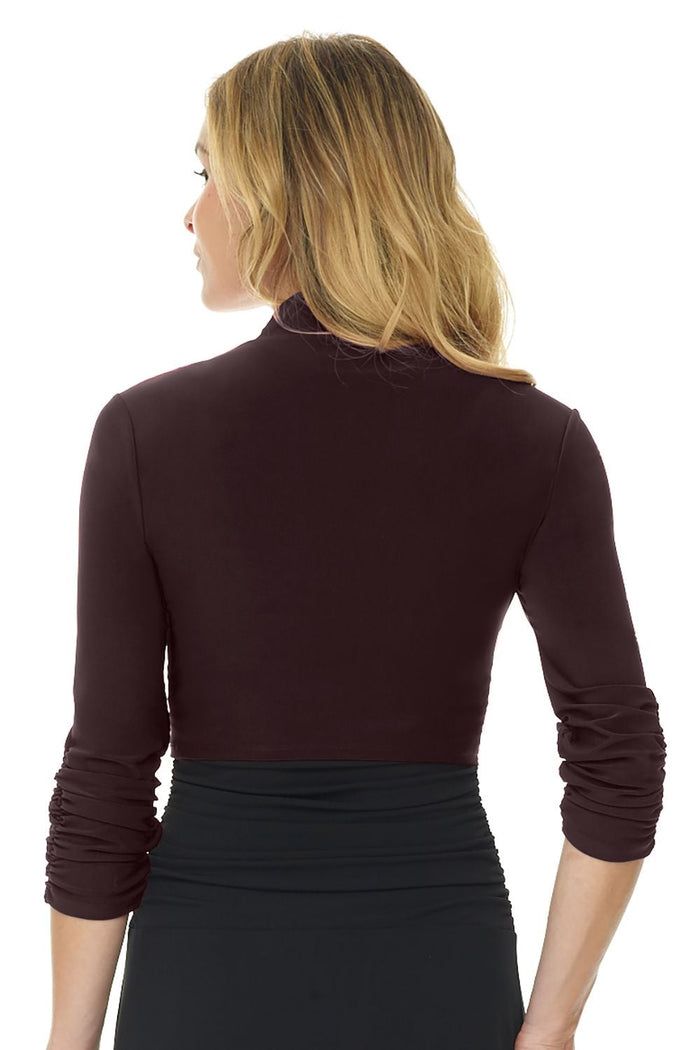 Rekucci Wrinkle Resistant Bolero Shrug With Ruched Sleeves Espresso