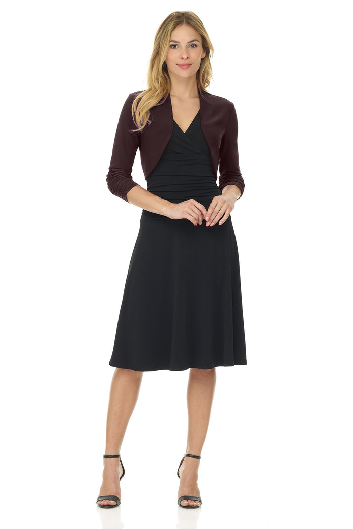 Rekucci Wrinkle Resistant Bolero Shrug With Ruched Sleeves Espresso