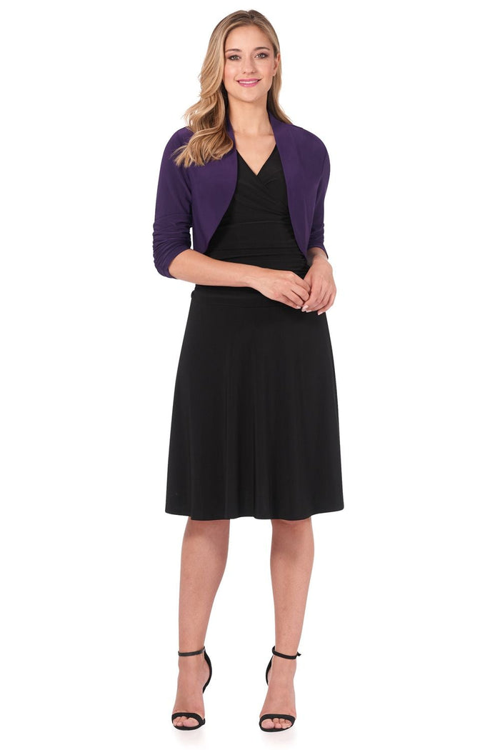 Rekucci Wrinkle Resistant Bolero Shrug With Ruched Sleeves Aubergine