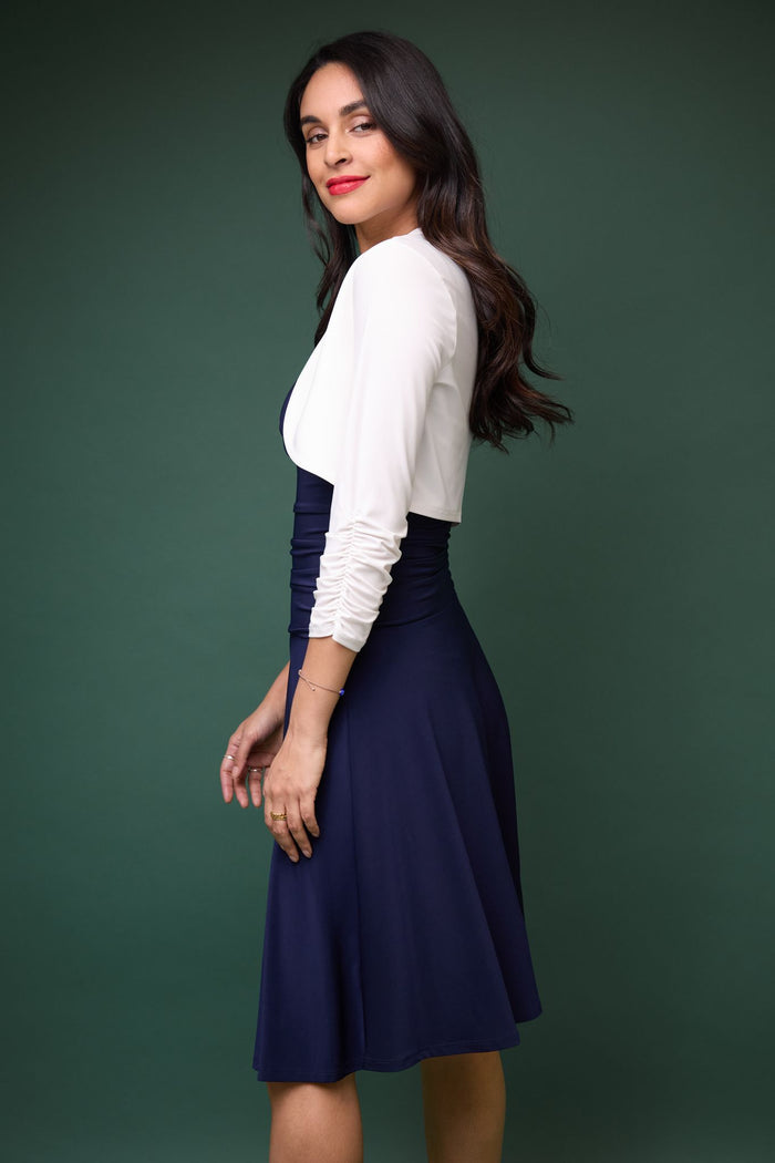 Rekucci Wrinkle Resistant Bolero Shrug With Ruched Sleeves Off-white