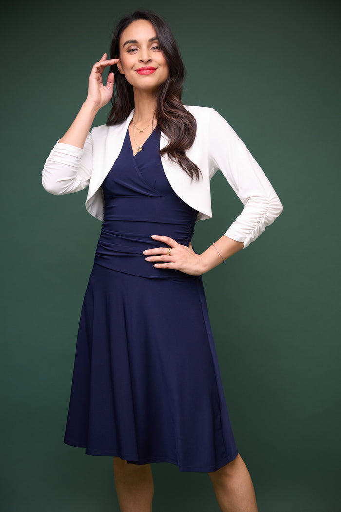 Rekucci Wrinkle Resistant Bolero Shrug With Ruched Sleeves Off-white