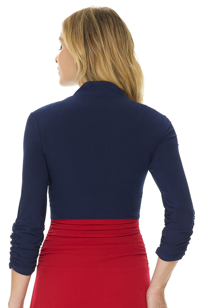 Rekucci Wrinkle Resistant Bolero Shrug With Ruched Sleeves Navy