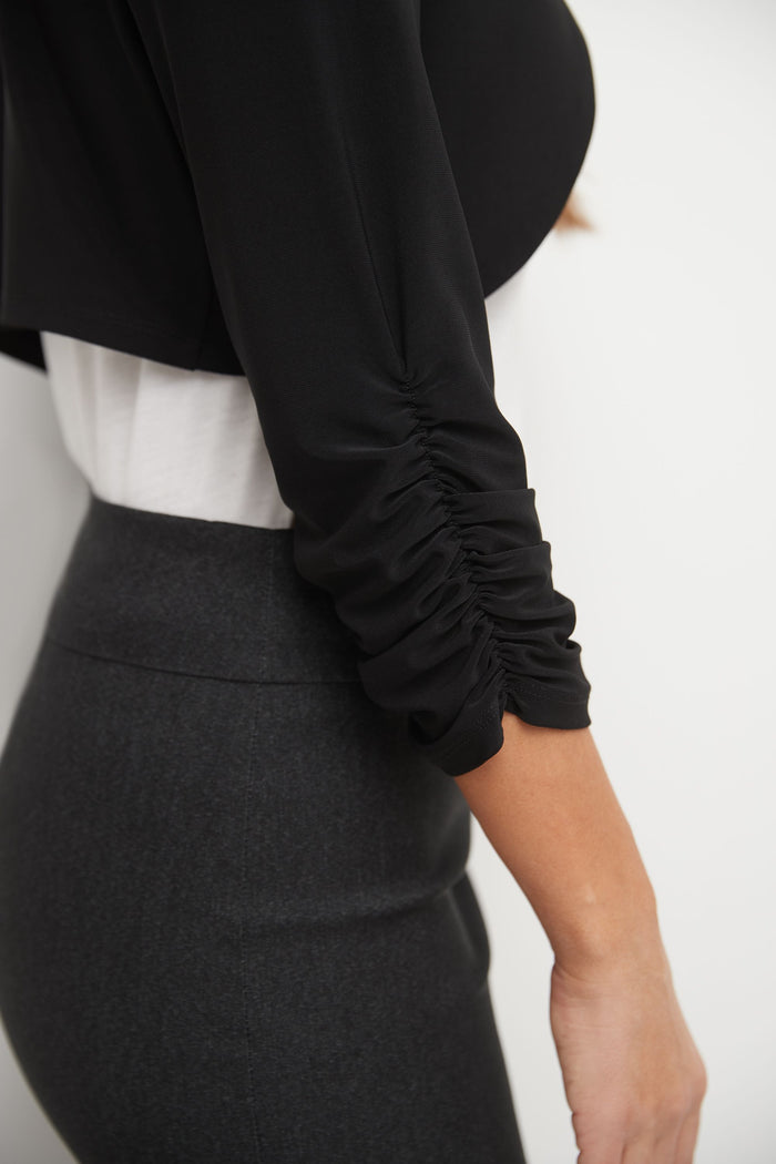 Rekucci Wrinkle Resistant Bolero Shrug With Ruched Sleeves Black