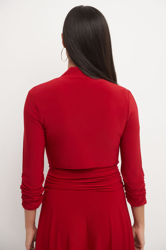 Rekucci Wrinkle Resistant Bolero Shrug With Ruched Sleeves Cherry