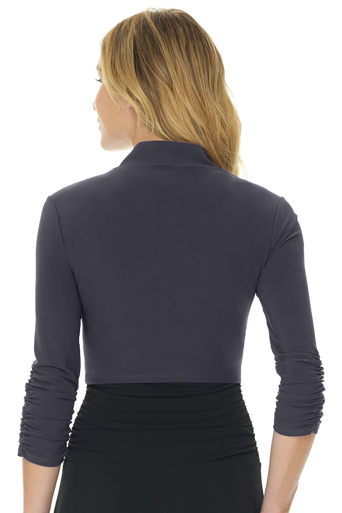 Rekucci Wrinkle Resistant Bolero Shrug With Ruched Sleeves Charcoal