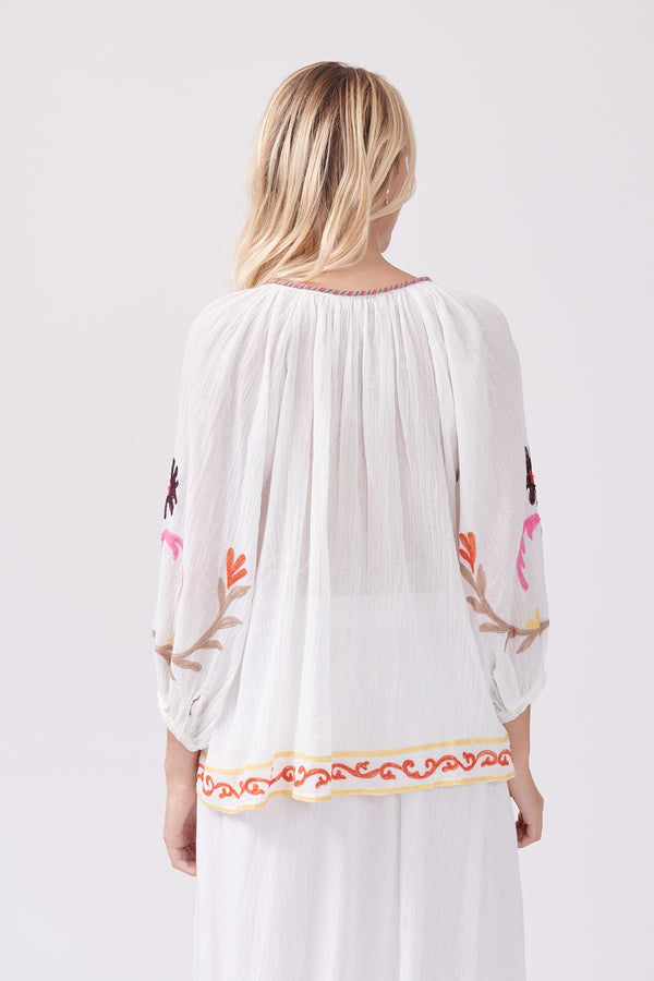 Rene Derhy Blouse Ample Brodée Col V Manches Longues OBJECTIF