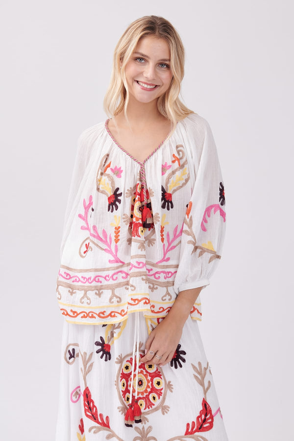 rene derhy Blouse ample brodée col V manches longues OBJECTIF