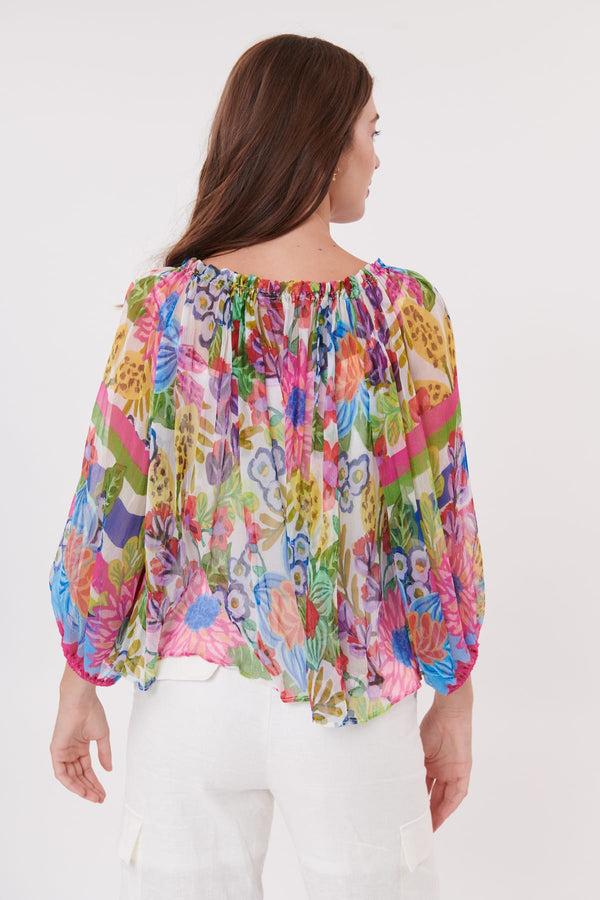 Rene Derhy Blouse Ample En Chiffon Imprimée Col Rond ROSSIGNOL