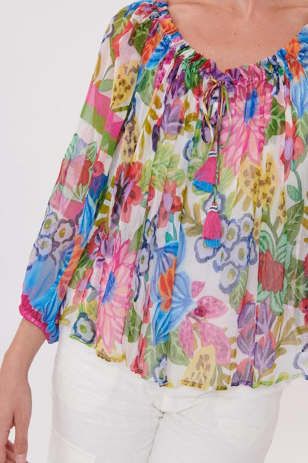 Rene Derhy Blouse Ample En Chiffon Imprimée Col Rond ROSSIGNOL