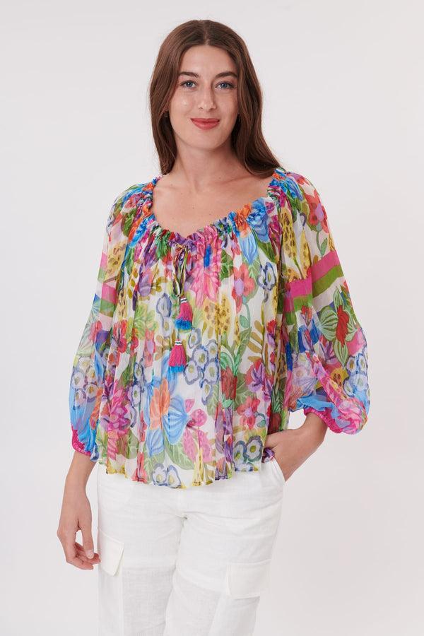 rene derhy Blouse ample en chiffon imprimée col rond ROSSIGNOL